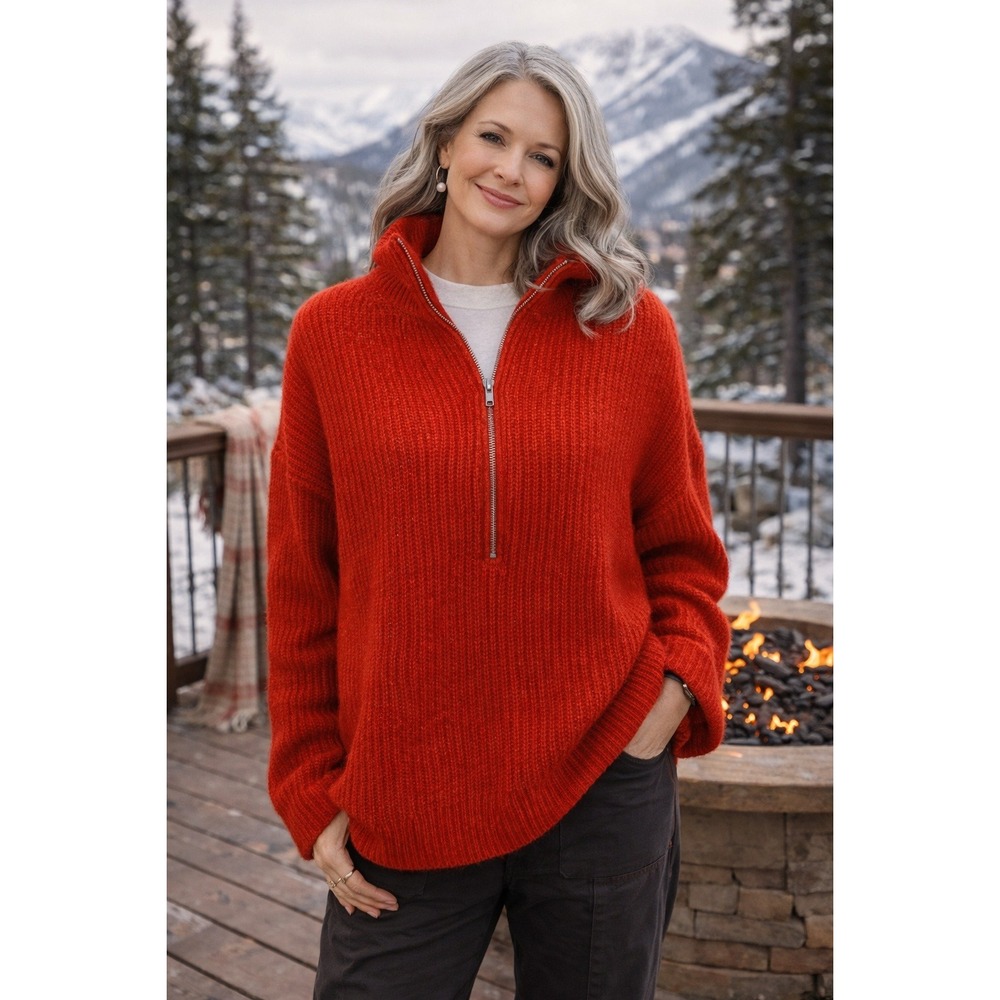 Chunky Thick CrossfireRed Ribbed Knit Half Zip‎ MockNeck Vince Camuto XL Sweater
